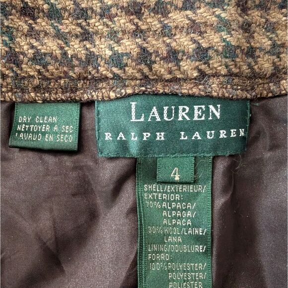 Lauren Ralph Lauren Alpaca Wool Midi Skirt - Brown Houndstooth Small - Picture 3 of 9